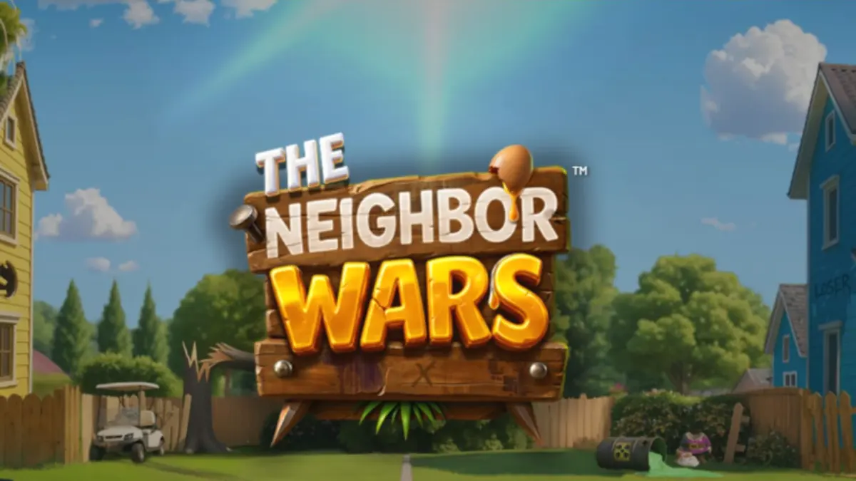Tampilan visual slot The Neighbor Wars dengan tema perseteruan tetangga yang penuh warna