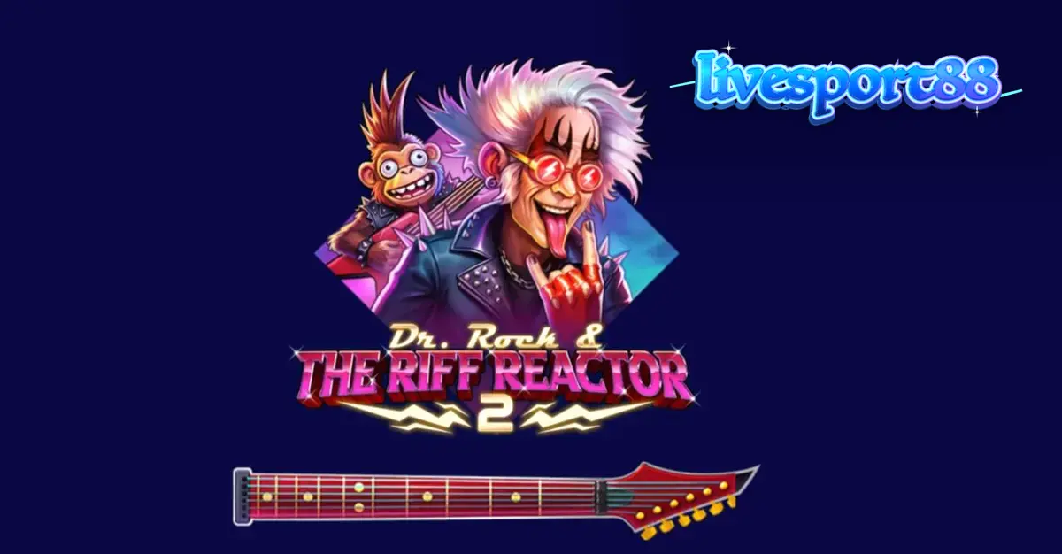 Tampilan visual slot Dr. Rock & the Riff Reactor 2 dengan elemen neon dan karakter rockstar.